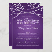 40. Überraschung Geburtstagsparty Stars Lila Einladung (Vorne/Hinten)