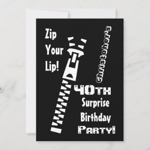 40. Überraschung Geburtstagsparty Zip Your Lip Nam Einladung