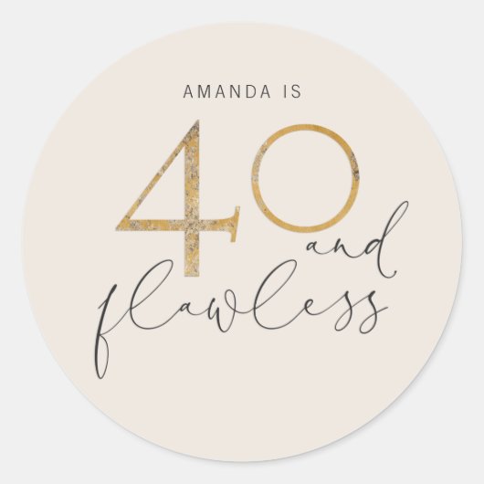 40 und Blush Pink Gold Graue Bezeichnung Runder Aufkleber (Vorderseite)