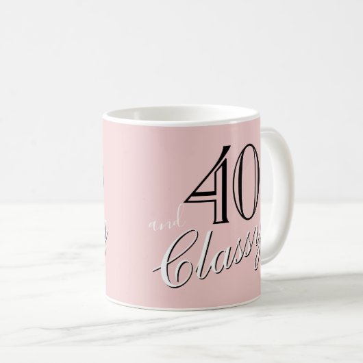 40. und Classy Blush Pink Elegant Script Geburtsta Kaffeetasse (VorderseiteRechts)