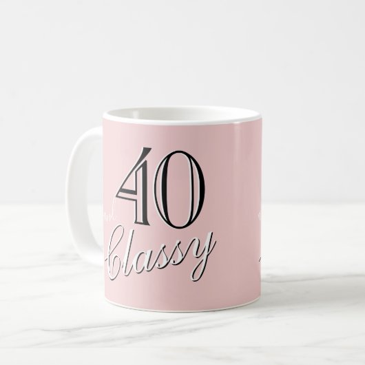 40. und Classy Blush Pink Elegant Script Geburtsta Kaffeetasse (Vorderseite Links)