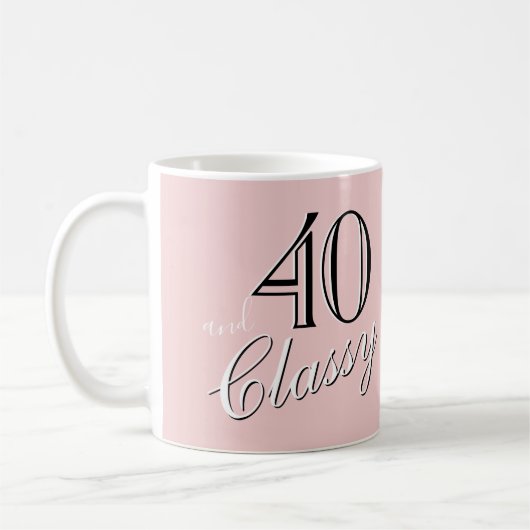40. und Classy Blush Pink Elegant Script Geburtsta Kaffeetasse (Links)