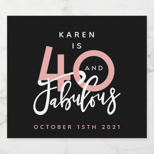 40 und das fabelhafte Weinetikett aus Rosa und Min Schaumweinetikett (Einzelnes Label)