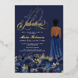 40 und fabelhaft Elegante Blue & Gold Geburtstag Folieneinladung