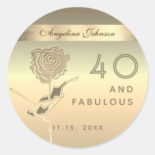 40 und Fabelhaft, Elegante goldene Rosenblume Runder Aufkleber