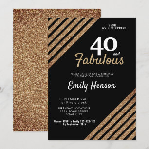40 und Fabelhaft Eleganter Gold Glitter 40. Geburt Einladung
