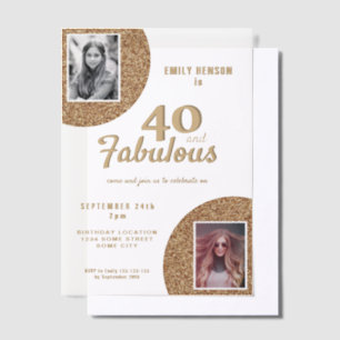 40 und Fabelhaft Gold Glitter 2 Foto 40. Geburtsta Pergament Einladungen