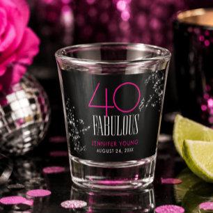 40 und Fabelhaft Schwarz Rosa Glam Glitzer Geburts Schnapsglas