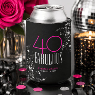 40 und Fabelhaft Schwarzes Rosa Glam Funkelnder Ge Dosenkühler