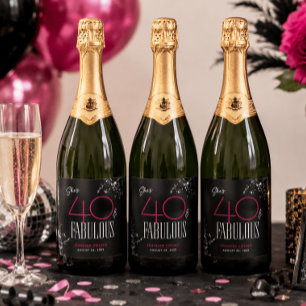 40 und Fabelhaft Schwarzes Rosa Glam Funkelnder Ge Schaumweinetikett