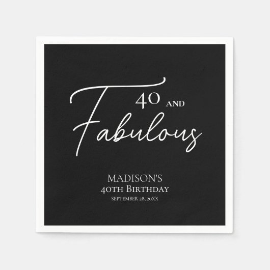 40 und fabelhafte 40. Schwarz & Weiß Geburtstag Serviette (Vorderseite)
