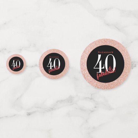 40 und fabelhafte Black and Rose Gold Glitzer Konfetti (Vorderseiten)