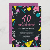 40 und fabelhafte Black Retro Birthday Einladung (Vorne/Hinten)