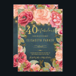 40 und fabelhafte, blumengeschmückte elegante 40.  einladung<br><div class="desc">Luxuriöses Vintag romantisches 40. Geburtstagsgeschenk mit rosa und pfirsichfarbenen Rose und blühenden Rahmen, goldenen rustikalen Streichern oder bunten Lichtern auf einem Mitternachtsblauen Chalkboard-Hintergrund. — Die Einladung ist geeignet für Frühlings- oder Sommernacht, Herbst rustikalen oder Garten Vintagen Outdoor Meilensteine Geburtstagsfeiern - 30, 40, 50, 60, 70, 80, 90, 100 - oder...</div>