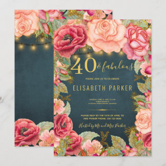 40 und fabelhafte, blumengeschmückte elegante 40. einladung