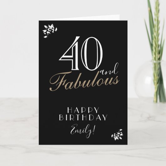 40 und fabelhafte Elegant Black 40 th Birthday Car Karte (Vorderseite)