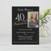 40 und fabelhafte Elegant Black Foto Geburtstag Einladung (Stehend Vorderseite)
