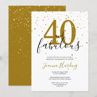 40 und fabelhafte Elegant Gold und Black Birthday Einladung
