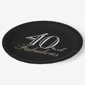 40 und fabelhafte Elegant Script Black 40. Geburts Pappteller (Schrägansicht)