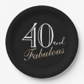 40 und fabelhafte Elegant Script Black 40. Geburts Pappteller (Vorderseite)