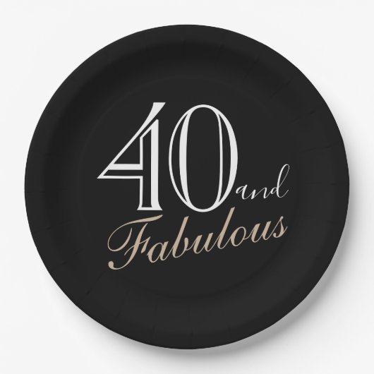 40 und fabelhafte Elegant Script Black 40. Geburts Pappteller (Vorderseite)