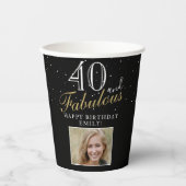 40 und fabelhafte Elegant Script Foto 40. Geburtst Pappbecher (Vorderseite)