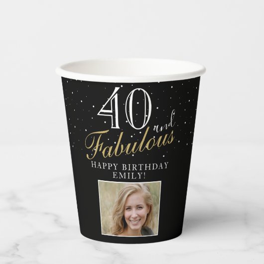 40 und fabelhafte Elegant Script Foto 40. Geburtst Pappbecher (Vorderseite)