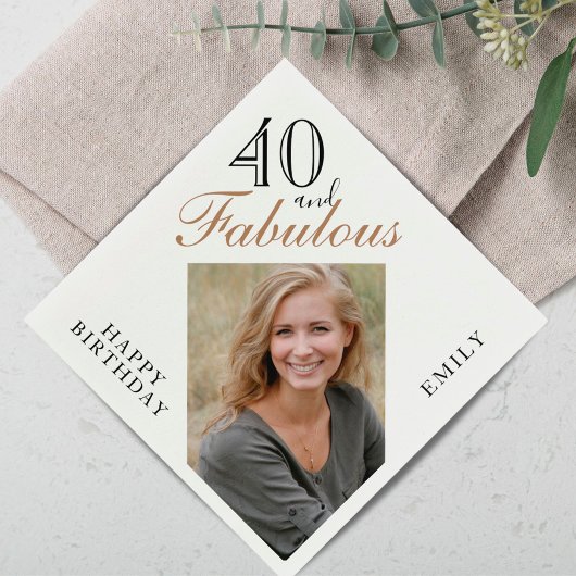 40 und fabelhafte Elegant Script Foto 40. Geburtst Serviette