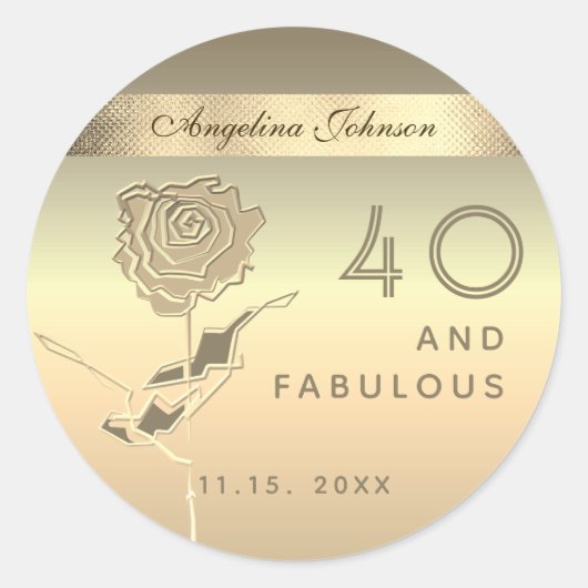 40 und fabelhafte , elegante Gold-Rose-Blume Runder Aufkleber (Vorderseite)