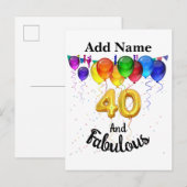 40 und fabelhafte Geburtstagsballons Einladungspostkarte (Vorne/Hinten)