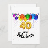 40 und fabelhafte Geburtstagsballons Einladungspostkarte (Vorne/Hinten)