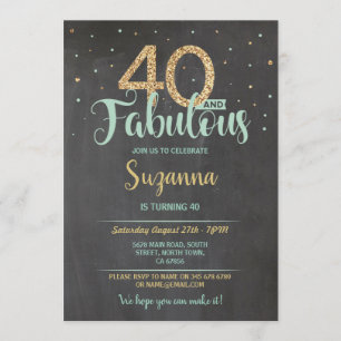 40 und fabelhafte Geburtstagsparty 40. Mint Gold Einladung
