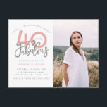 40 und fabelhafte Geburtstagsparty Foto Einladung Postkarte<br><div class="desc">Feiern Sie Ihren 40. Geburtstag stilvoll mit diesen greyen und rosa vierzig und fabelhaften Geburtstag Überraschung Party Foto Einladungen. Modernes Design mit Skripttext und fett formatierter Grafik. Ändern Sie die Farbe,  um sie anzupassen. Teil einer Sammlung.</div>