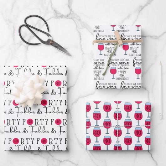 40 und fabelhafte Geburtstagsschilder Geschenkpapier Set (Vorderseite)