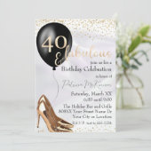 40 und fabelhafte Gold High Heels Einladung (Stehend Vorderseite)
