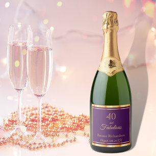 40 und fabelhafte lila goldene klassische Eleganz Schaumweinetikett
