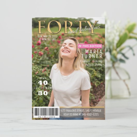 40 und fabelhafte Magazine Style Einladung (Stehend Vorderseite)