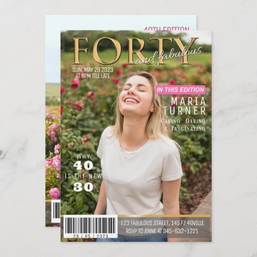 40 und fabelhafte Magazine Style Einladung (Vorne/Hinten)