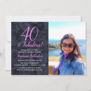 40 und fabelhafte Pink Black Foto Geburtstagsparty Einladung