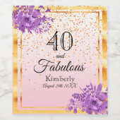 40 und fabelhafte Rose Gold Konfetti und Blume Weinetikett (Einzelnes Label)