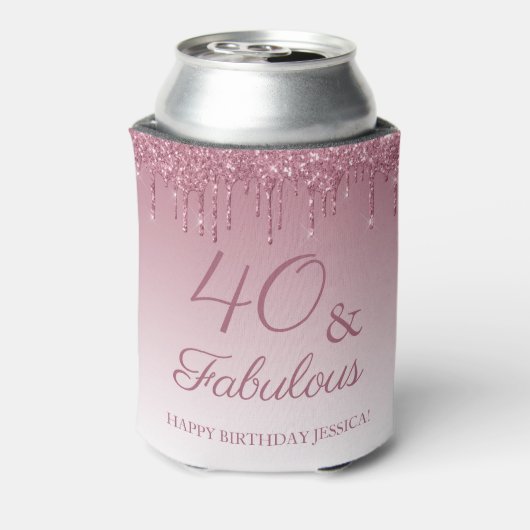 40 und fabelhafte Rose Gold Pink Dripping Glitzer Dosenkühler (Kanne Rückseite)