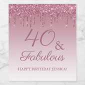 40 und fabelhafte Rose Gold Pink Dripping Glitzer Weinetikett (Einzelnes Label)