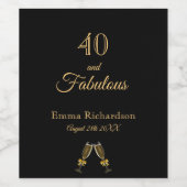 40 und fabelhafte schwarze goldene Namen Spaß Weinetikett (Einzelnes Label)