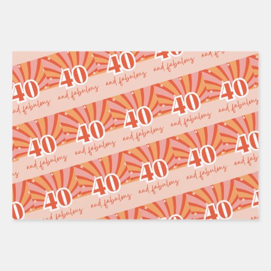 40 und fabelhafter, heller Retro-Pfirsich Geschenkpapier Set (Vorderseite 2)