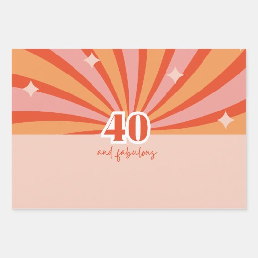 40 und fabelhafter, heller Retro-Pfirsich Geschenkpapier Set (Vorderseite)