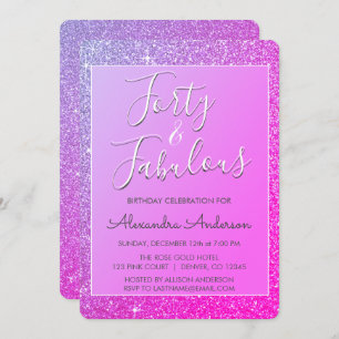40 und fabelhafter rosa lila Glitzer Einladung