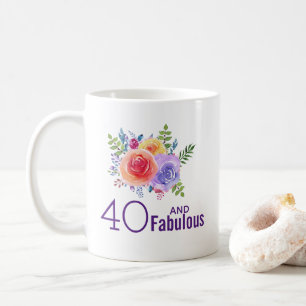 40 und fabelhafter Text - Aquarell-Blumenstrauß Kaffeetasse