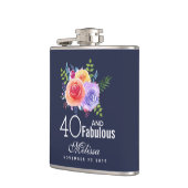 40 und fabelhafter Text - Aquarellblume Geburtstag Flachmann (Links)