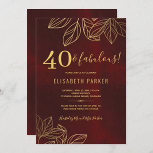 40 und fabelhaftes dunkelrotes Gold 40. Geburtstag Einladung