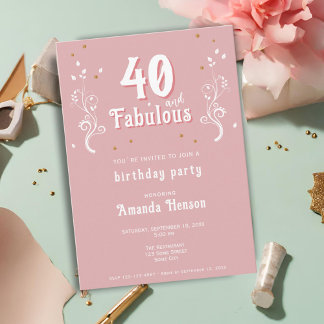 40 und fabelhaftes Foliage Pink 40. Geburtstag Einladung